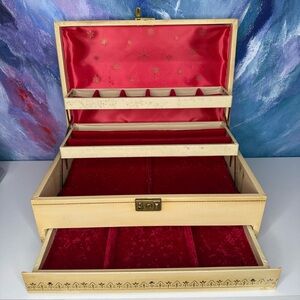 Mele Vintage Jewelry Box 3 Tier Automatic Auto Open Drawer Locking MCM Storage